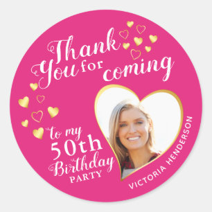 50th Birthday Favour Pink Thank You Classic Round Sticker