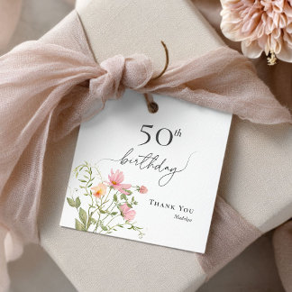 50th Birthday Feminine Wildflower Thank You Favour Tags