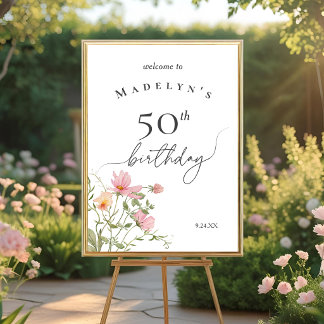 50th Birthday Feminine Wildflower Welcome Poster