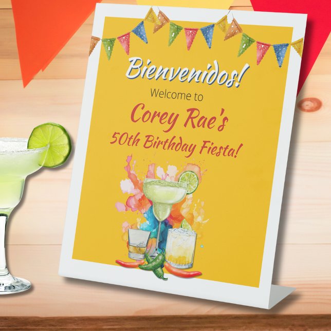 50th Birthday Fiesta Themed Bienvenidos Welcome Pedestal Sign (Creator Uploaded)