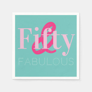 50th Birthday Fifty and Fabulous Green Pink Party Napkin