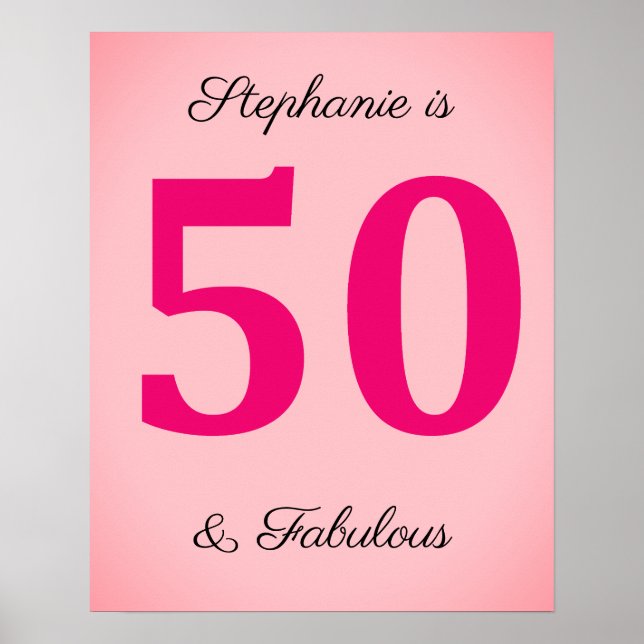 50th Birthday Fifty And Fabulous Name Pink Classy Poster (Front)