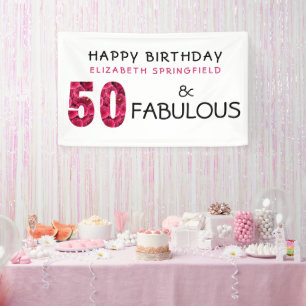 50th Birthday Fifty and Fabulous Personalised Banner