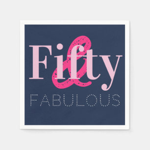 50th Birthday Fifty and Fabulous Pink Blue Party Napkin