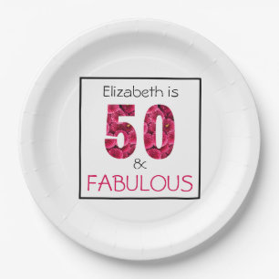 50th Birthday Fifty and Fabulous Pink Floral Paper Plate