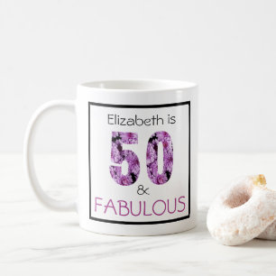 50th Birthday Fifty and Fabulous purple floral Coffee Mug