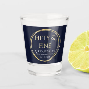 50th Birthday Fifty and Fine Navy Gold Custom Shot Glass