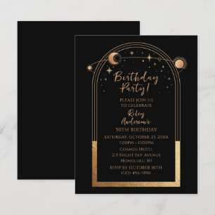 50th Birthday Fifty Celestial Black Gold Astronomy Invitation