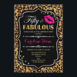 50th Birthday - Fifty Fabulous Leopard Print Invitation<br><div class="desc">50th Birthday Invitation.
Elegant black white design with faux glitter gold. Features pink lips kiss,  leopard print,  confetti and script font. Perfect for an elegant birthday party. Fifty Fabulous! Message me if you need further customization.</div>