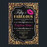 50th Birthday - Fifty Fabulous Leopard Print Invitation<br><div class="desc">50th Birthday Invitation.
Elegant black white design with faux glitter gold. Features pink lips kiss,  leopard print,  confetti and script font. Perfect for an elegant birthday party. Fifty Fabulous! Message me if you need further customization.</div>