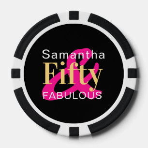 50th Birthday Fifty Fabulous Personalised Hot Pink Poker Chips