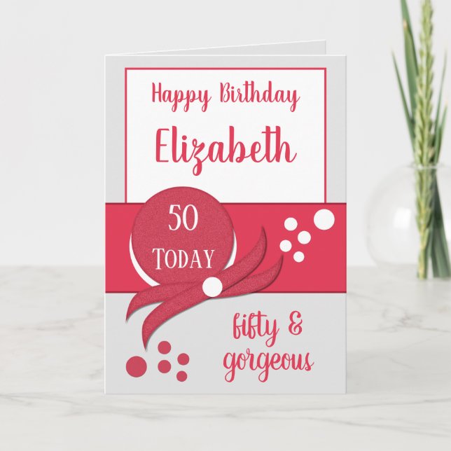 50th birthday fifty gorgeous grey and red card (Front)