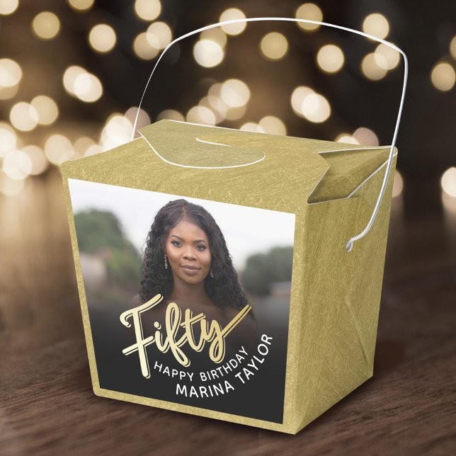 50th birthday Fifty script gold black photo  Favour Box (Creator Uploaded)