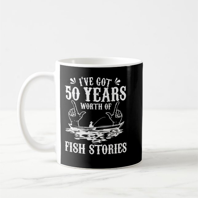 50th Birthday Fisherman T Shirt Funny Bass Fishing Coffee Mug (Left)
