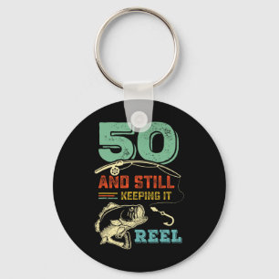 50th Birthday Fishing Turning 50 Fisherman Mens Pu Key Ring