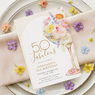 50th Birthday Floral Champagne Invitation