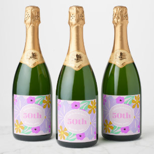 50th birthday floral cute romantic pink sparkling wine label