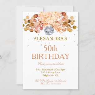 50th Birthday Floral Disco  Invitation