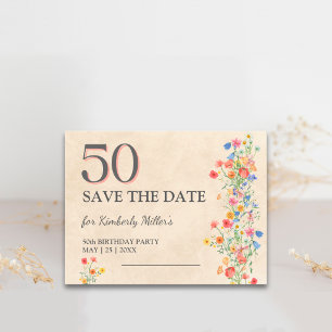 50th Birthday Floral Elegant Party Save the Date Announcement Postcard