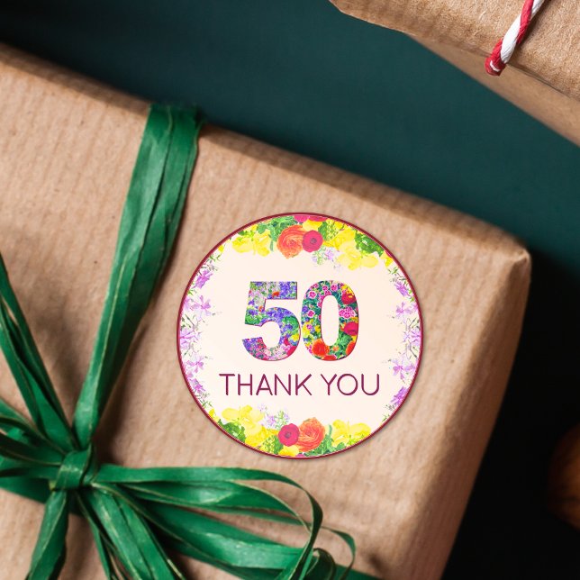50th Birthday Floral Flowers Elegant 50 Years Pink Classic Round Sticker (Creator Uploaded)