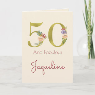 50th Birthday Floral Gold Elegant Feminine Card