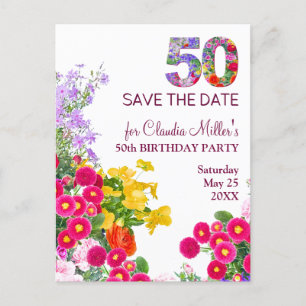 50th birthday floral modern 50 years party announcement postcard