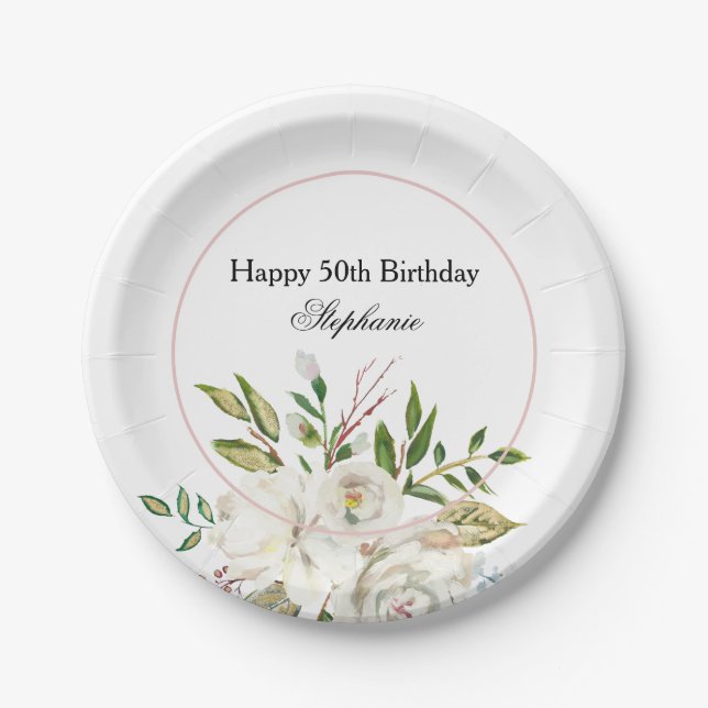 50th Birthday Floral Paper Plate (Front)