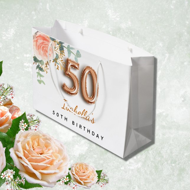 50th birthday floral rose gold eucalyptus birthday large gift bag (Creator Uploaded)