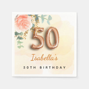 50th birthday floral rose gold eucalyptus monogram napkin