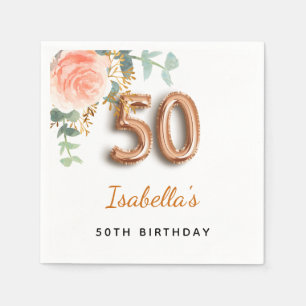 50th birthday floral rose gold eucalyptus monogram napkin