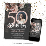 50th Birthday Floral Soft Pink Lush Elegant Photo Invitation<br><div class="desc">50th Birthday Floral Soft Pink Lush Elegant Photo Invitation. A beautiful and elegant floral design birthday invitation, that features lovely and lush soft pink flowers. This design lets you add a photo of the birthday person and all details is fully customisable. Need help with this template? Contact the designer/creator by...</div>