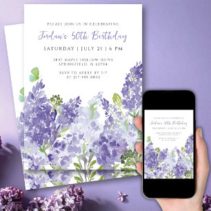 50th Birthday Floral Watercolor Elegant Lilacs  Invitation