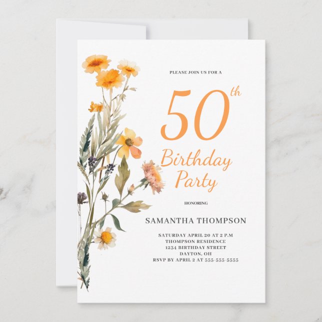 50th Birthday Floral Wildflower Invitation (Front)