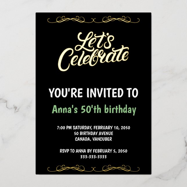 50th Birthday Foil Invitations (Front)