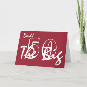 50th Birthday for dad, white letters on red. Card