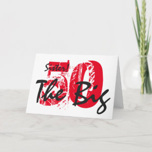 50th Birthday for sister, black, red text, white. Card