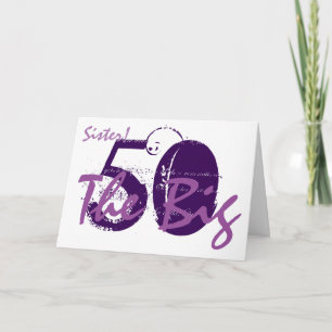 50th Birthday for sister, purple text on white. Card