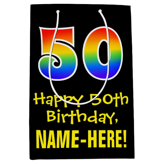 50th Birthday: Fun, Bold, Colourful, Rainbow "50" Medium Gift Bag (Front)
