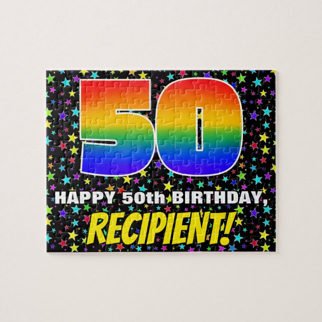 50th Birthday — Fun, Colorful Star Field Pattern Jigsaw Puzzle (Horizontal)