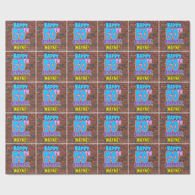 50th Birthday: Fun, Urban Graffiti Inspired Look Wrapping Paper (Seam)