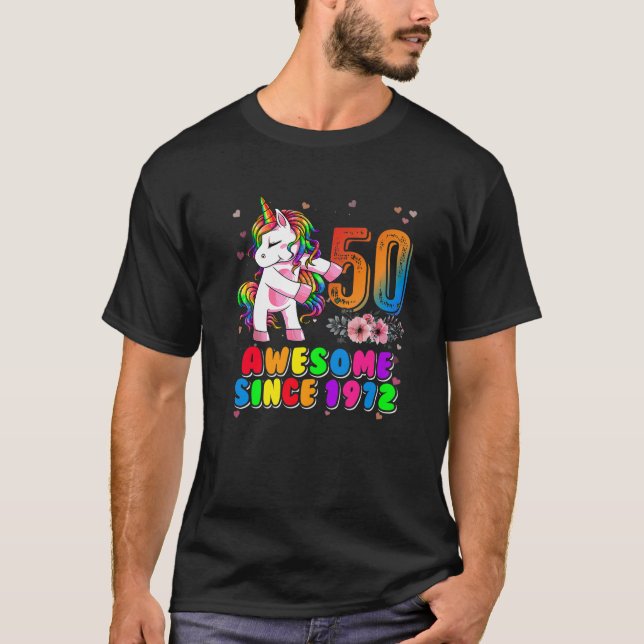 50Th Birthday Funny Unicorn Dabbing 50 Yrs Old Awe T-Shirt (Front)