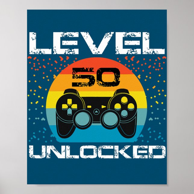 50th Birthday Gamer Party Level 50 Unlocked Funny Poster (Front)