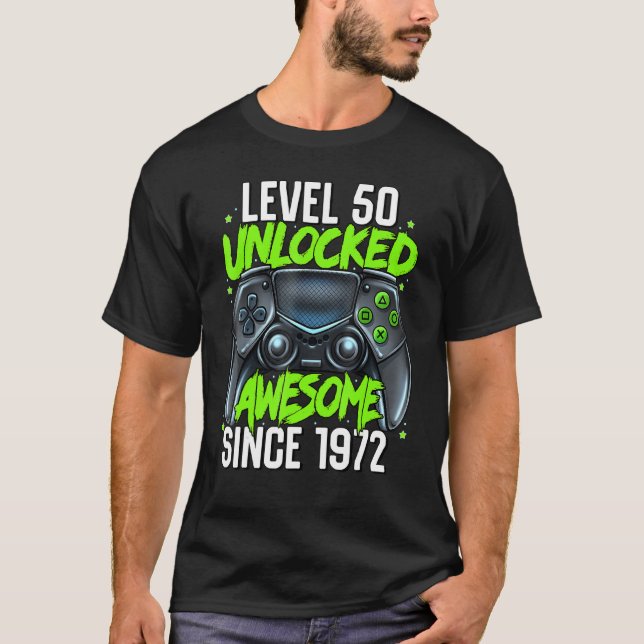 50th Birthday Gaming Level 50 Unlocked Awesome Sin T-Shirt (Front)