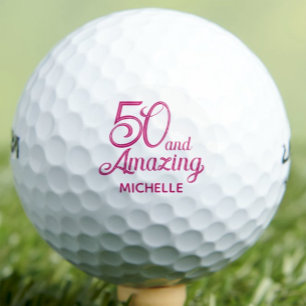 50th Birthday Gift for Mum Pink Script Elegant Golf Balls