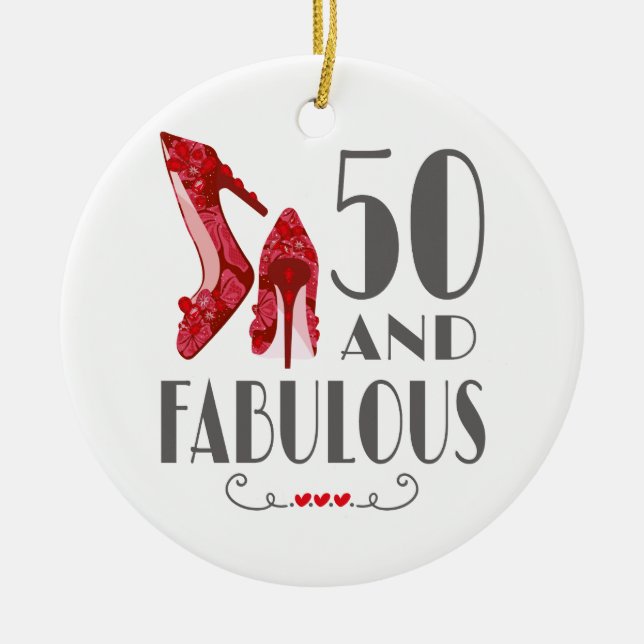 50th Birthday Gift Im 50 And Fabulous Gift Ceramic Tree Decoration (Front)