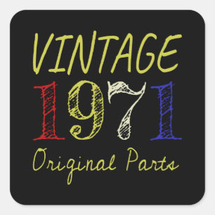 50th Birthday Gift Vintage Retro 1971 Square Sticker