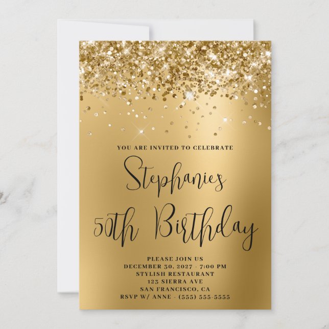 50th Birthday Glittery Golden Glam Gradient Invitation (Front)