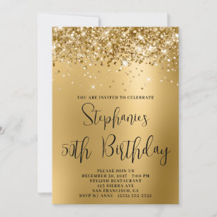 50th Birthday Glittery Golden Glam Gradient Invitation