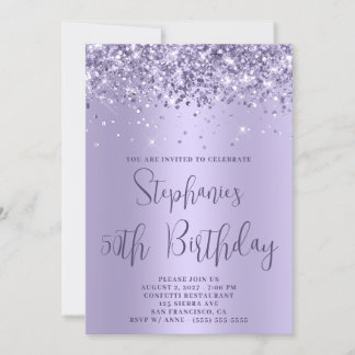 50th Birthday Glittery Light Lavender Ombre Invitation