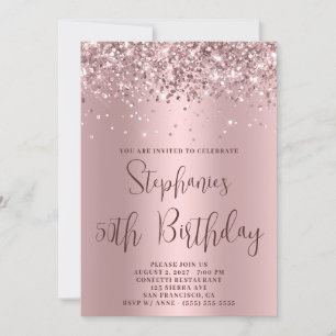 50th Birthday Glittery Pink Rose Gold Invitation